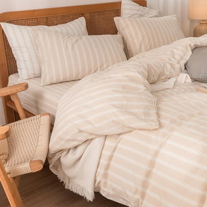 BESTOUCH Duvet Cover Set 100% Washed Cotton Linen Feel Super Soft Comfortable - Image 5
