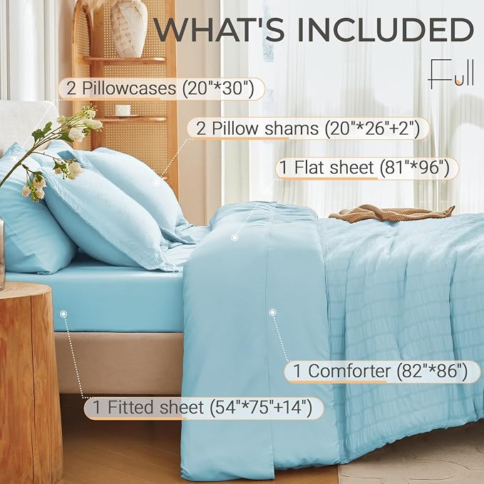 MUXHOMO 7 Pieces Full Comforter Set, Seersucker Bed in a Bag Full Size - Image 4