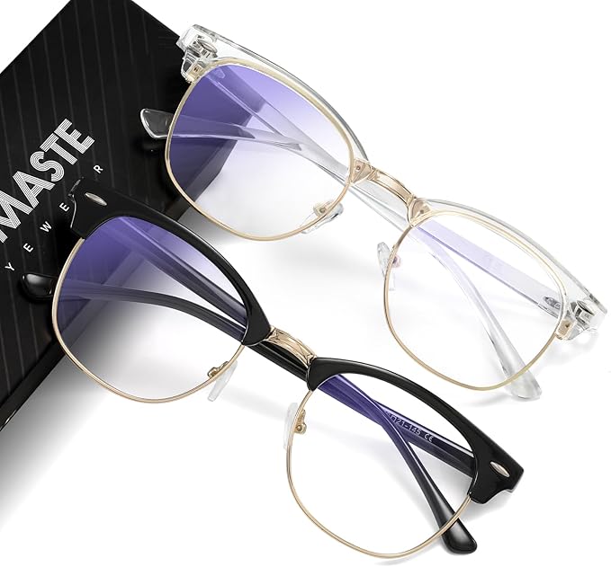 Blue Light Blocking Glasses Vintage Half Frame UV Clear Lens Anti Eyestrain by AOMASTE