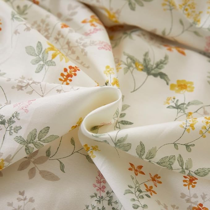 mixinni 100% Cotton Duvet Cover Set Twin, Reversible Spring Floral Ruffle Green - Image 8