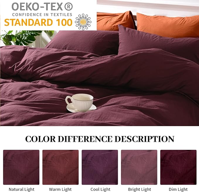 NEXHOME PRO Duvet Cover Set 100% Washed Cotton California Kingn 104"x98" - Image 3
