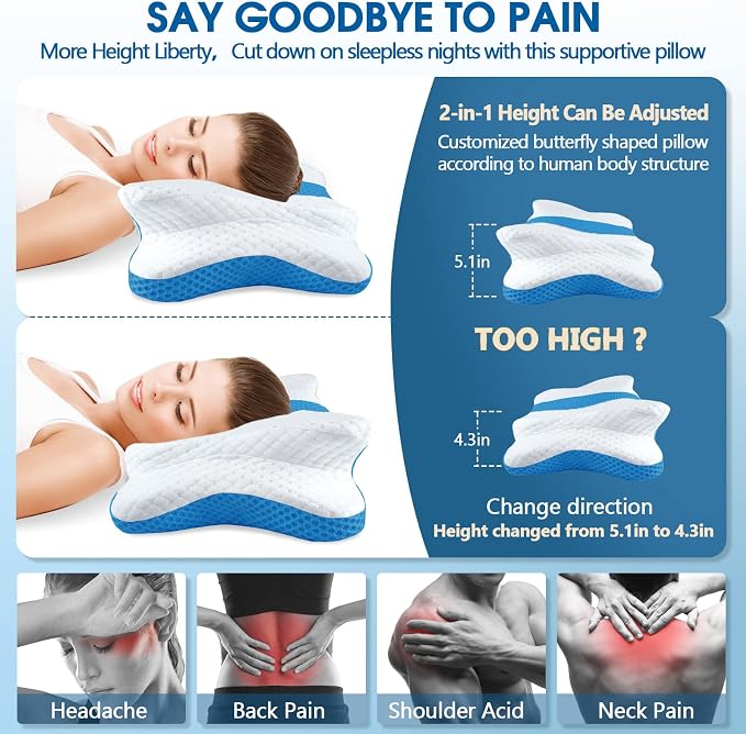 CHxxy Cervical Neck Pillow for Pain Relief Sleeping, Memory Foam Pillows - Image 2