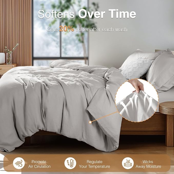 SONORO KATE 100% French Linen Duvet Cover King Size, Soft Breathable - Image 5
