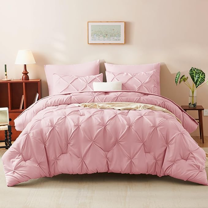 CozyLux Full Size Comforter Sets Pink, 7 Pieces Pintuck Bed in A Bag Pink - Image 9