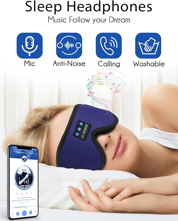 LC-dolida Sleep Headphones, Sleep Mask Bluetooth Wireless Music Eye Mask - Image 2