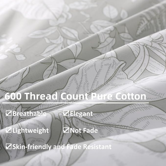 OAITE Duvet Cover Set Twin Size Floral Pattern 600 Thread Count Ultra Soft 100% - Image 5