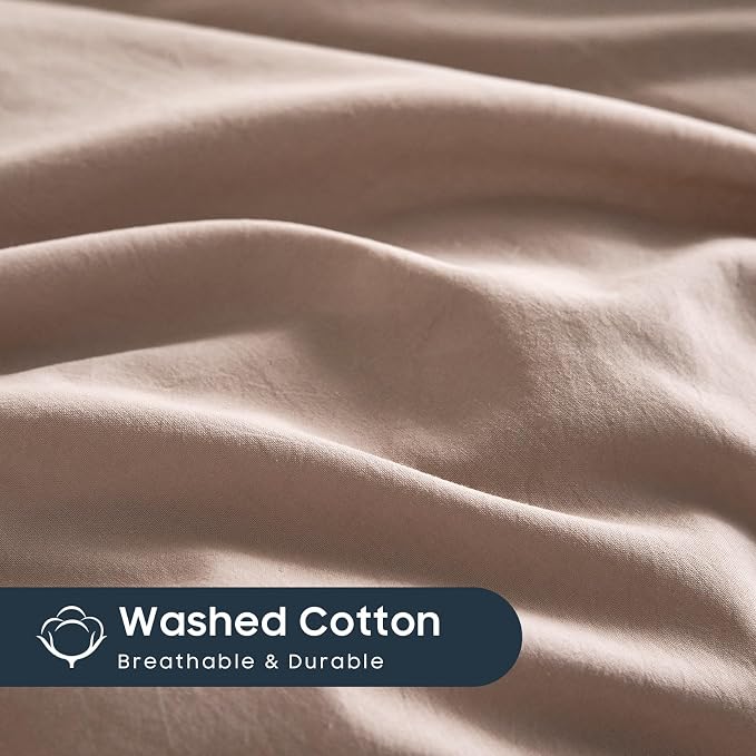 Wake In Cloud - Cotton Duvet Cover Set, Queen Size, Dusty Rose Pink, 100% - Image 6