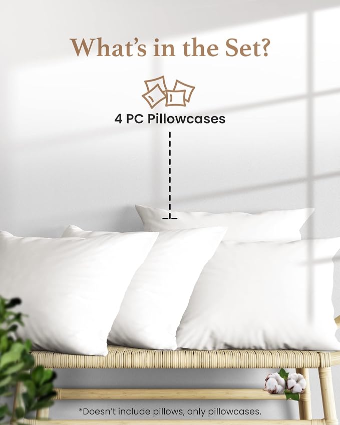 1000 TC White King Pillowcases Set of 4 100% Egyptian Cotton Pillow Cases - Image 2