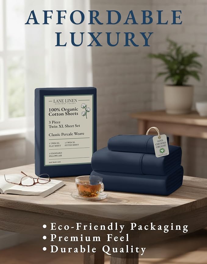 LANE LINEN 100% Organic Cotton Mercerized Twin XL Sheet Set, Reinforced Seams - Image 8