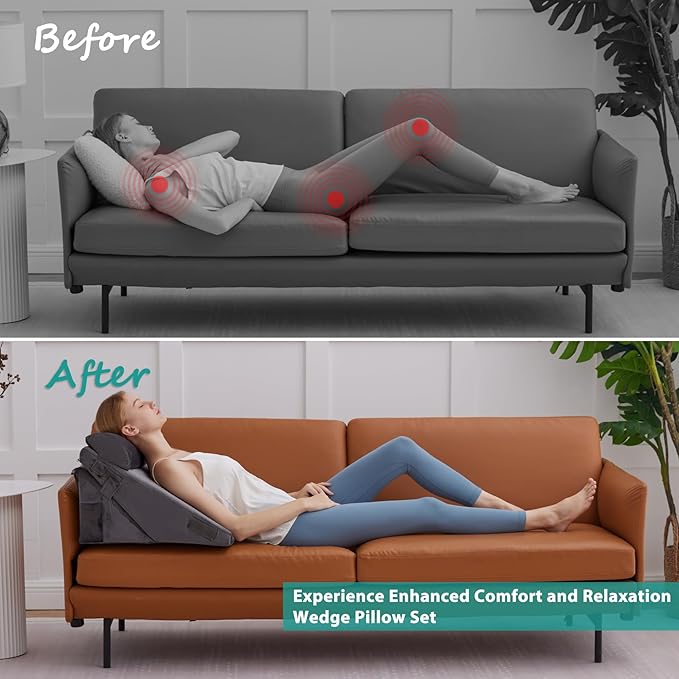 Bedluxe 3Pcs Orthopedic Bed Wedge Pillow Set, Foam Wedge Pillow Post Surgery - Image 3
