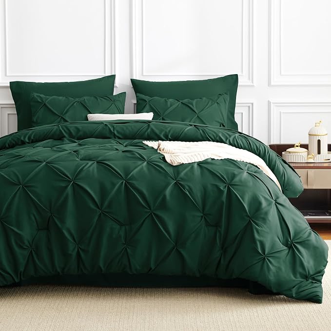 HIMEET Pintuck Bed in a Bag, 7 Pieces Full Size Comforter Set Emerald Green - Image 9