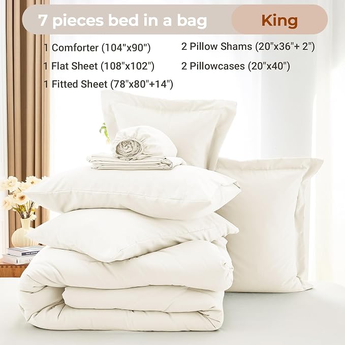 MUXHOMO 7 Pieces King Comforter Set, Soft Bed in a Bag King Size, All Season - Image 4