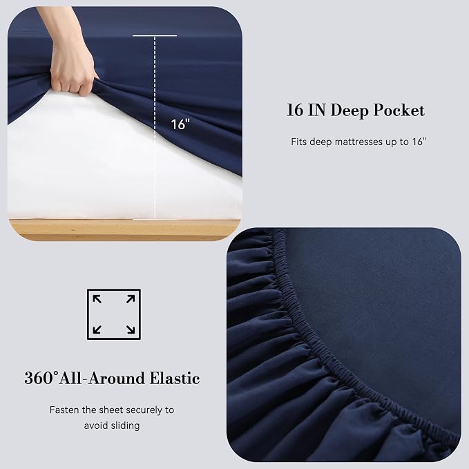 Twin Sheet Set 3 Piece, Wrinkle Free, Oeko-Tex Certified Bedsheets，Navy Blue - Image 3