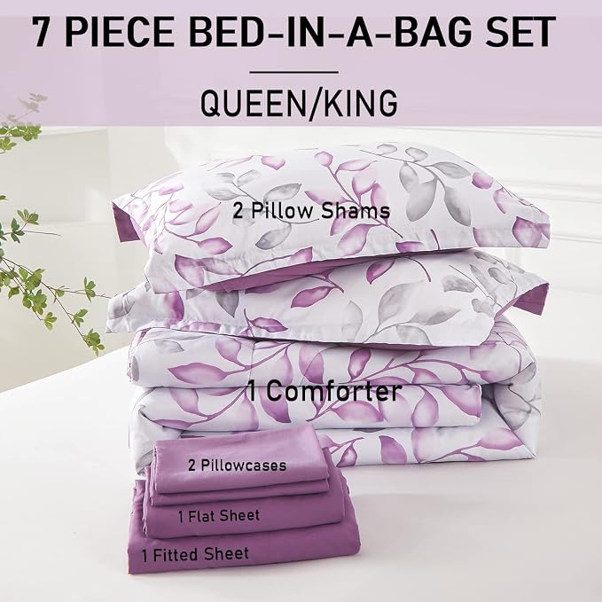 Yogeneg Botanical Comforter Set Queen Size 7 PCS Bed in a Bag, Soft Microfiber - Image 6