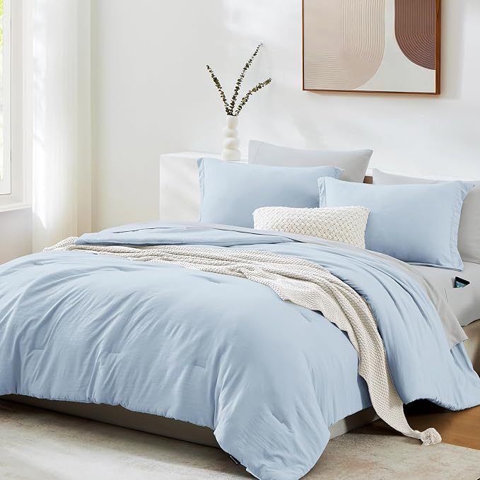 WRENSONGE King Comforter Set, 7 Pieces Ice Blue Soft Bed in a Bag King - Image 2