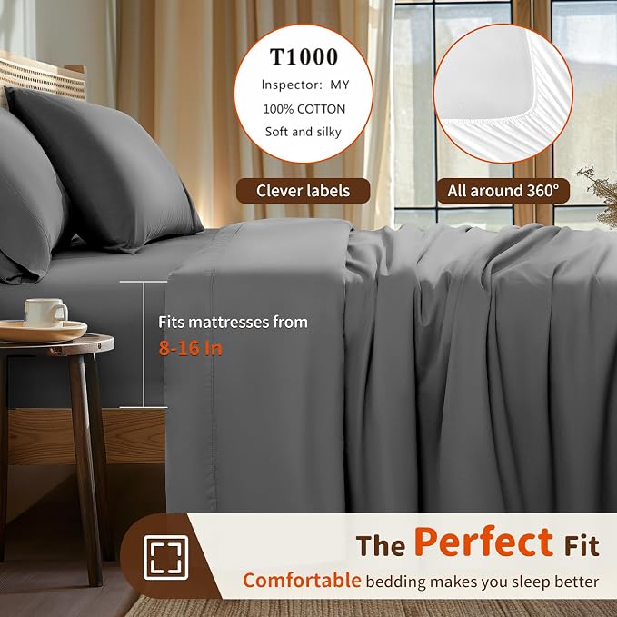 LBRO2M 1000 Thread Count 100% Egyptian Cotton Sheets Set Twin, 3 Piece Sets Bed - Image 3