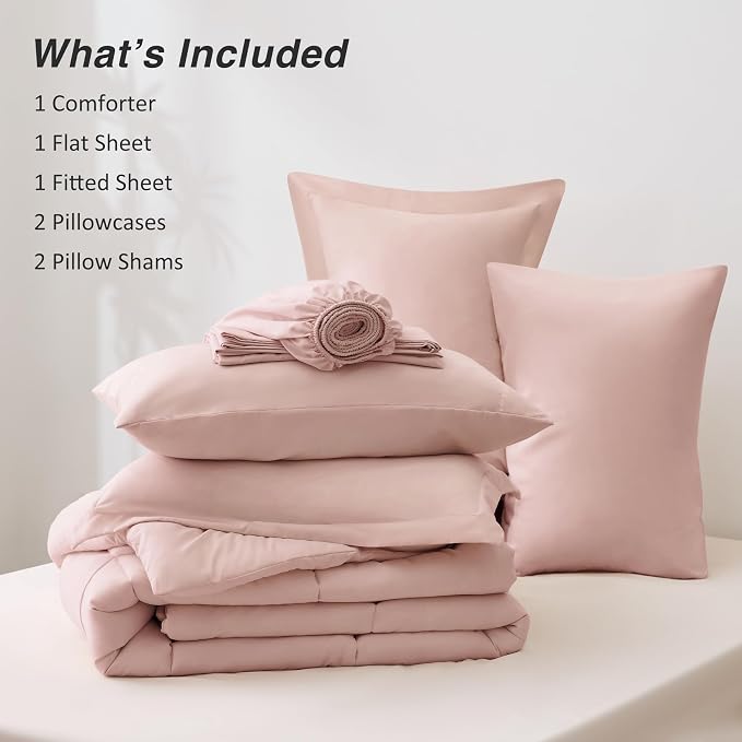 Love's cabin Queen Comforter Set Blush Pink, 7 Pieces Queen Bed in a Bag - Image 8