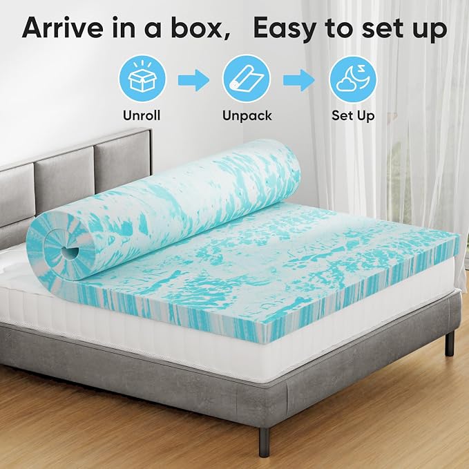 OLIXIS Gel Memory Foam Mattress Topper, Twin XL 2 Inch, Cooling Gel Infused - Image 6