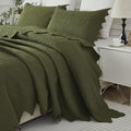 Brandream Olive Green Floral Vine Cotton Quilt Set King Size Luxury Scalloped by Brandream