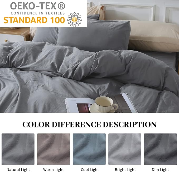 NEXHOME PRO Duvet Cover Set Kids Twin Size Linen Feel Textured Organic Natural - Image 2