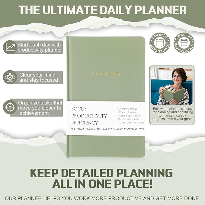 Productivity 3-month Planner Undated Daily Weekly Monthly Planner - Image 4