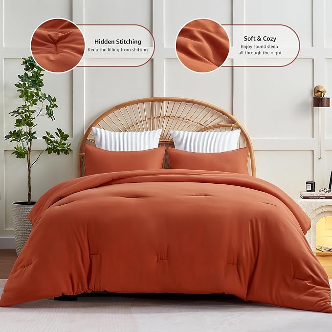 CozyLux Twin Comforter Set Terracotta, 2 Pieces Twin Extra Long Solid - Image 3