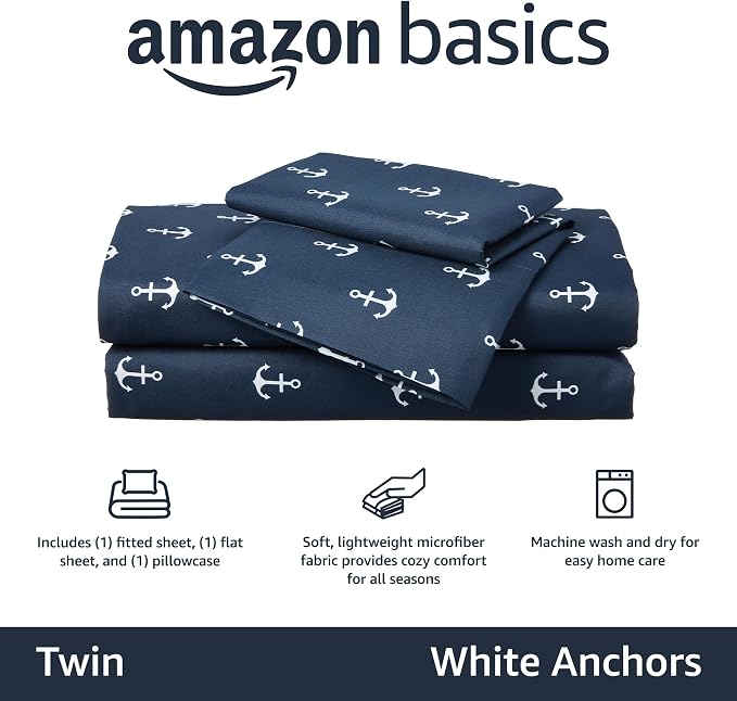 Amazon Basics Kid's Breathable Soft Microfiber 3-Piece Sheet Set, Machine - Image 2