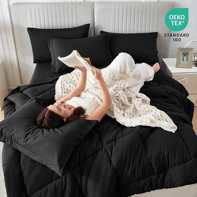 Sasttie Full Size Comforter Sets Black, 7 Pieces Bed in a Bag Full, Complete - Image 5