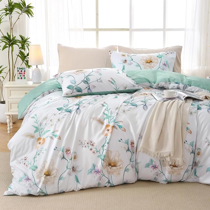 MUXHOMO Duvet Cover Queen Size, Reversible Floral Vintage Duvet Cover Set by MUXHOMO