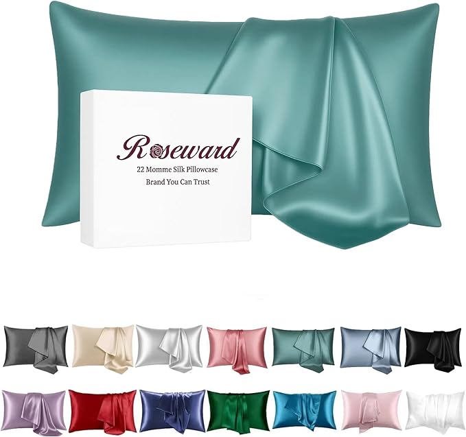 22 Momme Silk Pillowcase for Hair and Skin Made in USA, 100% Pure Mulberry Silk by ROSEWARD