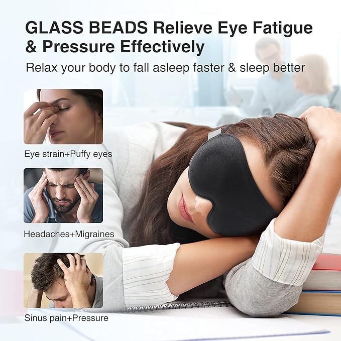 YFONG Weighted Sleep Mask, Women Men 3D Blocking Lights Sleeping Mask, Pressure - Image 3