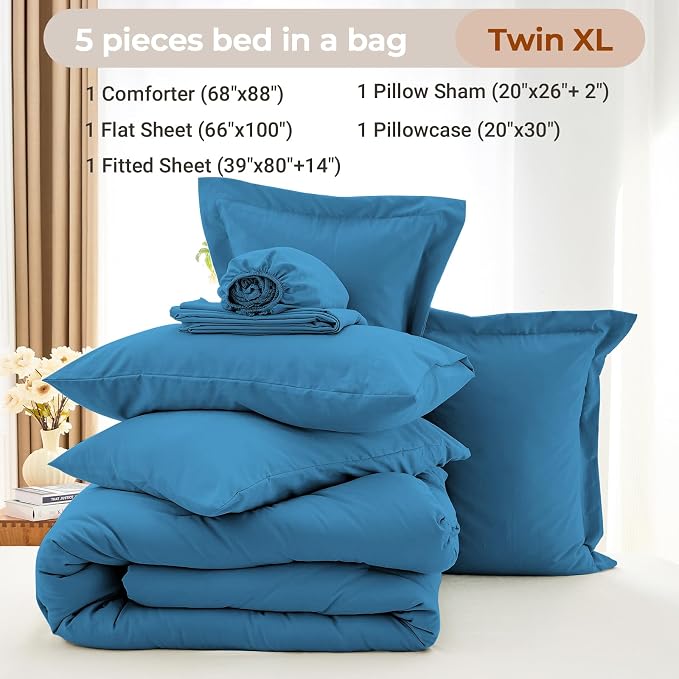 MUXHOMO 5 Pieces Twin XL Comforter Set, Soft Bed in a Bag Twin XL Size - Image 4