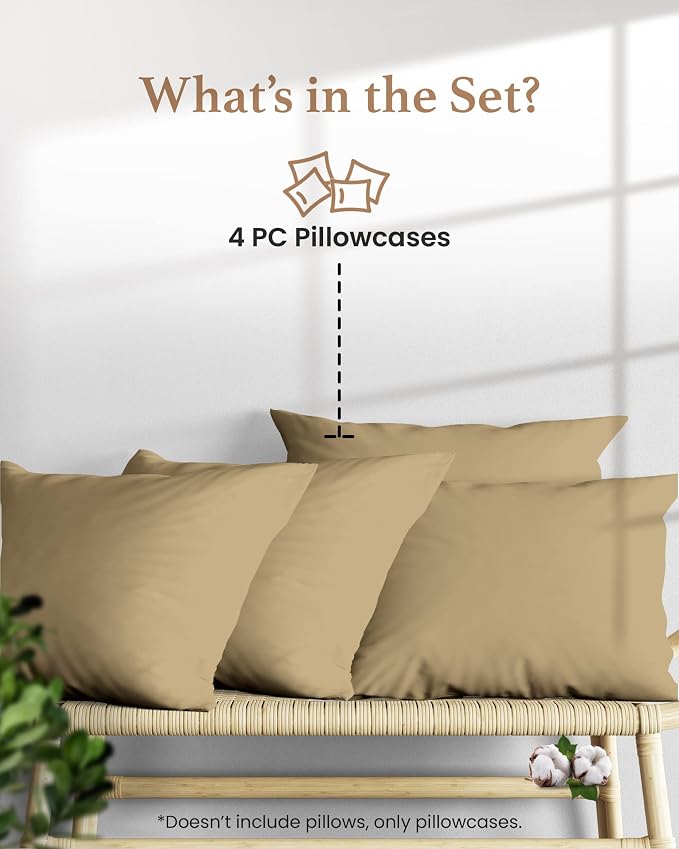 1000 TC Taupe Standard Pillowcases Set of 4 100% Egyptian Cotton Pillow Cases - Image 2