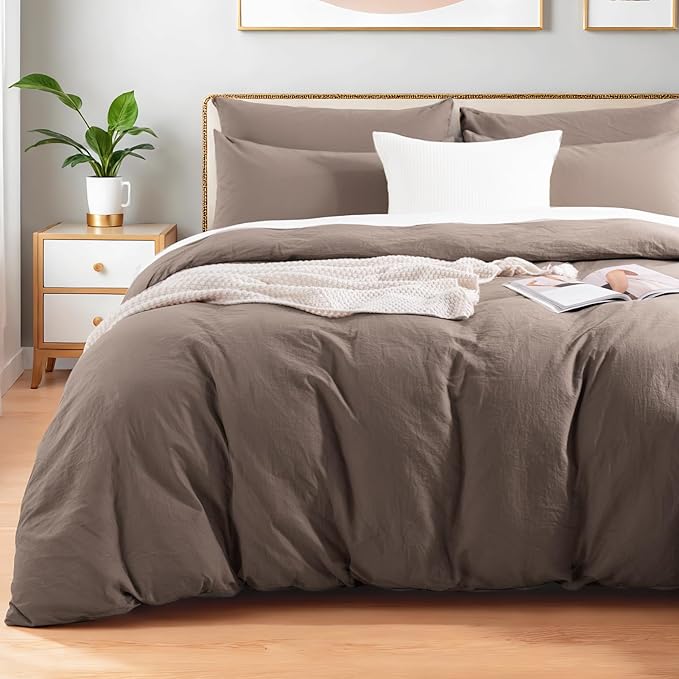 NEXHOME PRO 100% Washed Cotton Duvet Cover Full Size, Ogranic Natural Linen by NEXHOMEPRO