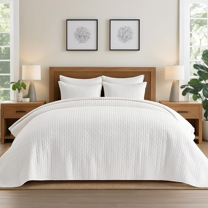 EVERGRACEHOME Cross Stitch Pre-Washed Cotton Quilt Bedding Set King Size by EVERGRACEHOME