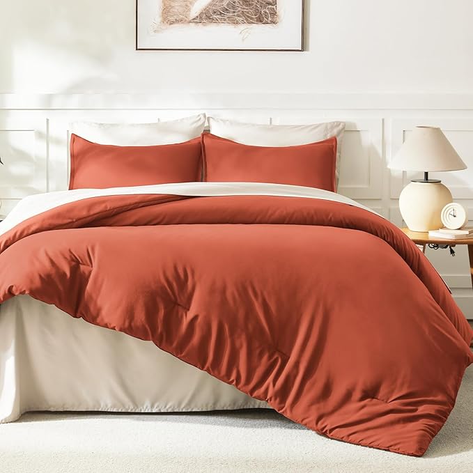 Litanika Boho Comforter Full Size Set Burnt Orange, 3 Pieces Fall Solid - Image 6