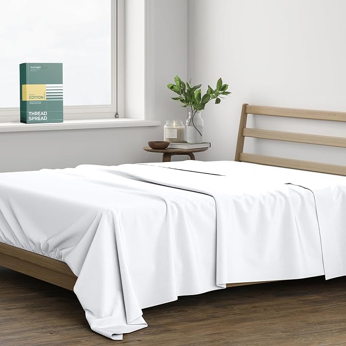 THREAD SPREAD 100% Organic Cotton Percale Flat Sheet King Size by THREADSPREAD
