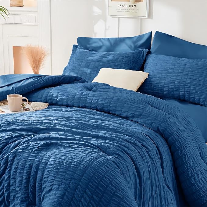 HYMOKEGE Teal Twin Size Duvet Cover, Ultra Soft 2-Piece Seersucker Duvet Cover - Image 2