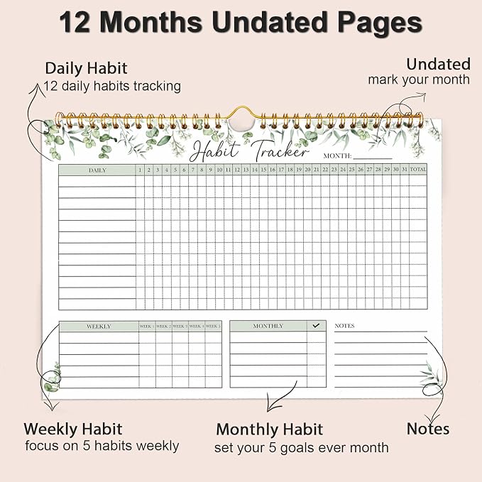 Habit Tracker Calendar-12 Months Undated Daily Weekly Goal and Habit Tracker - Image 2