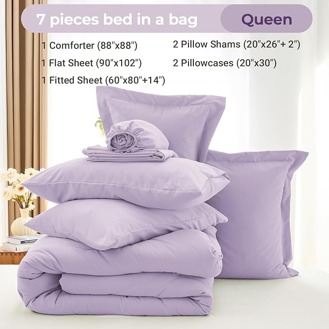MUXHOMO 7 Pieces Queen Comforter Set, Soft Bed in a Bag Queen Size, All Season - Image 4
