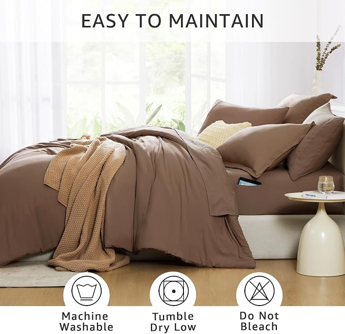 WRENSONGE Full Size Comforter Sets, 7 Pieces Soft Brown Bed in a Bag - Image 3