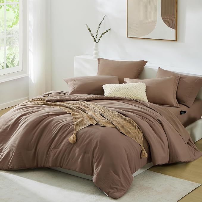 WRENSONGE Full Size Comforter Sets, 7 Pieces Soft Brown Bed in a Bag - Image 6