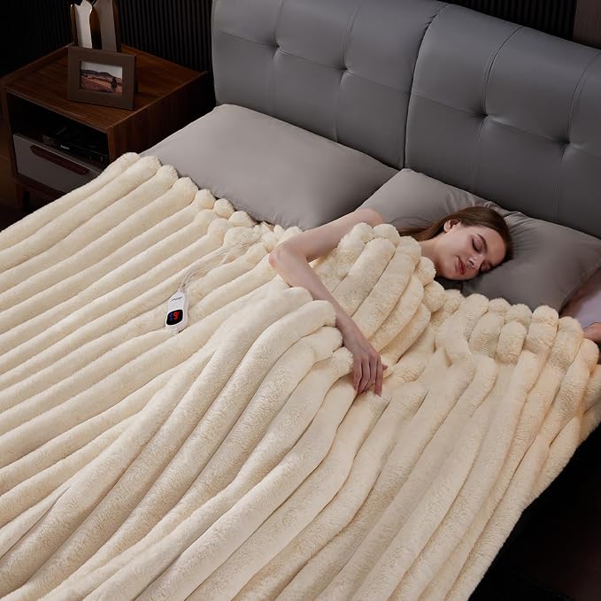 Heated Blanket Twin Size, Faux Fur Cozy Heating Blanket - Image 6