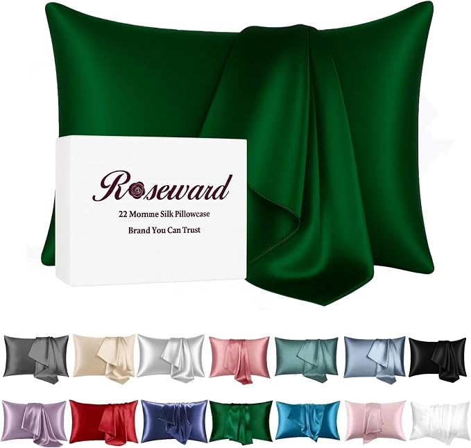 Green Silk Pillow Cases Made in USA, Oeko-TEX Certified 22 Momme Mulberry Silk by ROSEWARD