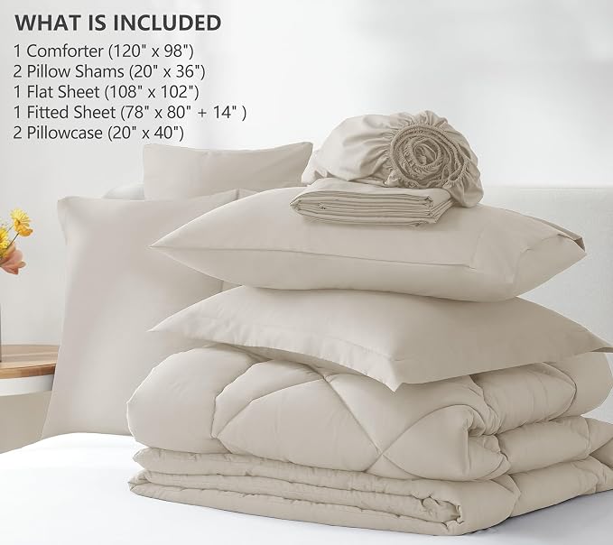 CozyLux Oversized King Comforter Set Beige - Image 6