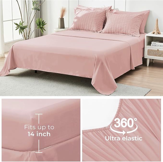 HYMOKEGE Rose Gold Full Size Comforter Sets Seersucker 7 Pieces, All Season - Image 7