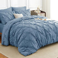 HIMEET Pintuck Bed in a Bag, 7 Pieces Oversized Queen Comforter Set Grayish Blue by Unknown