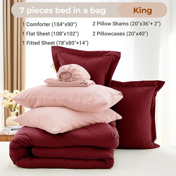 MUXHOMO 7 Pieces King Comforter Set, Soft Bed in a Bag King Size, All Season - Image 4
