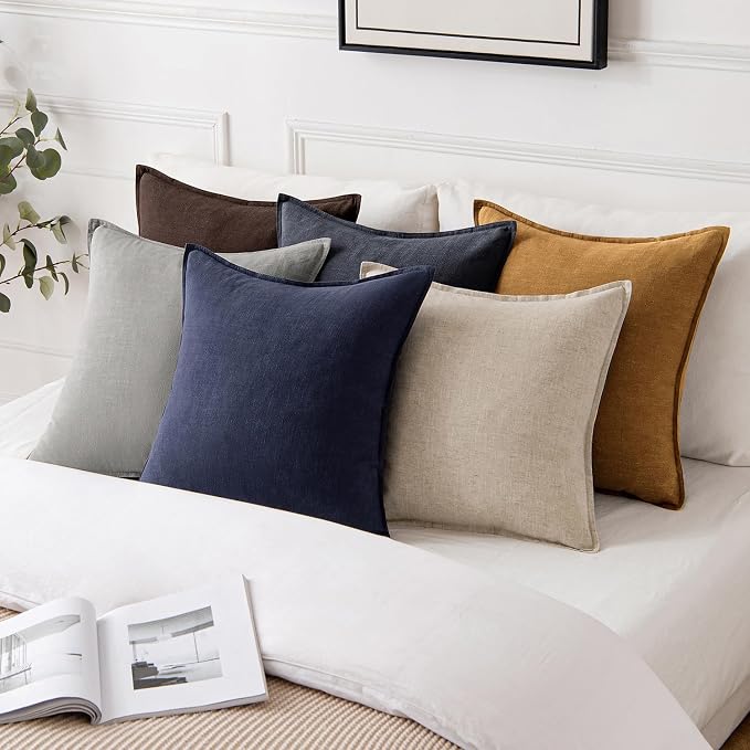 MIULEE Decorative Linen Euro Sham Pillow Covers 24x24 Hazel ​Boho Farmhouse​ - Image 4