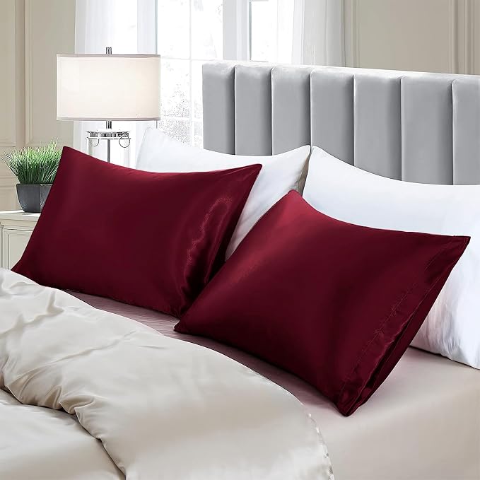 Aormenzy Satin Pillow Cases for Women King Size Set of 2, Burgundy Satin - Image 4